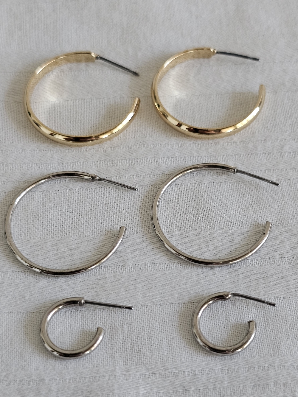 Collection of 3 Classic Hoop Earrings Pair - 1" Gold & 1" Silver & 1/2" silver